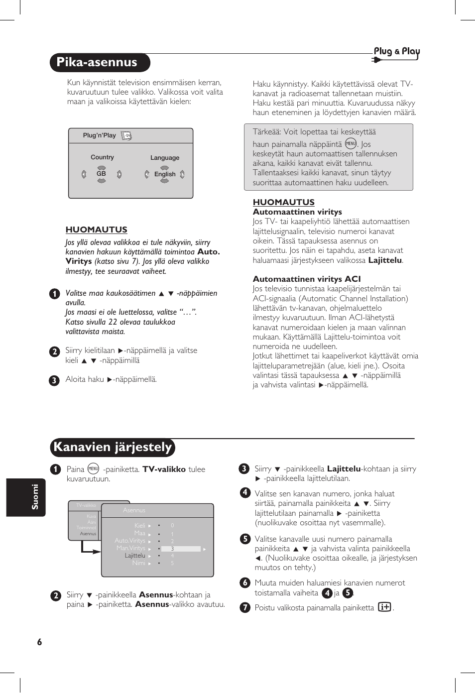 Pika-asennus, Kanavien järjestely | Philips 20PF User Manual | Page 210 / 272