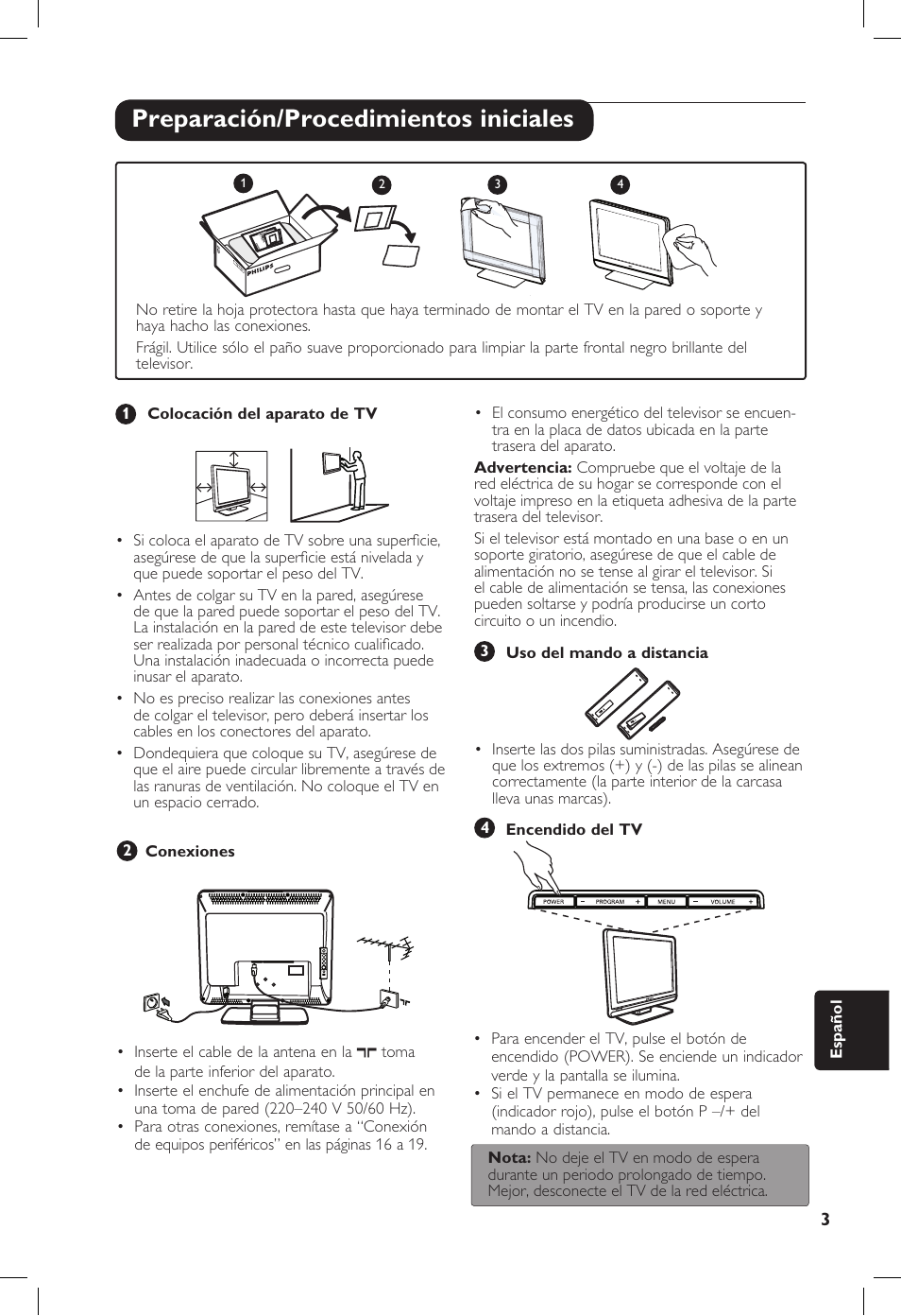 Preparación/procedimientos iniciales | Philips 20PF User Manual | Page 229 / 272