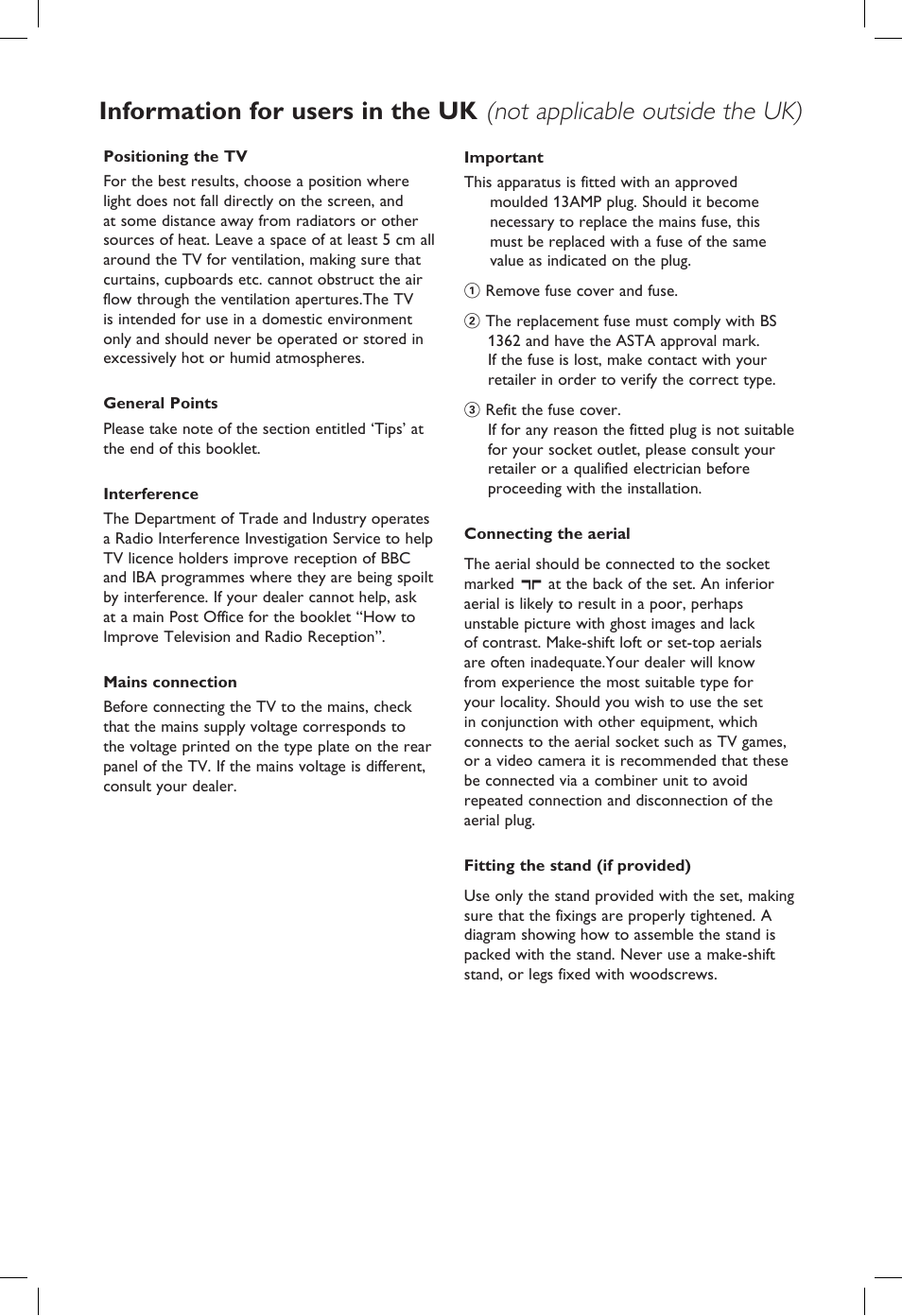 Not applicable outside the uk), Information for users in the uk | Philips 20PF User Manual | Page 4 / 272