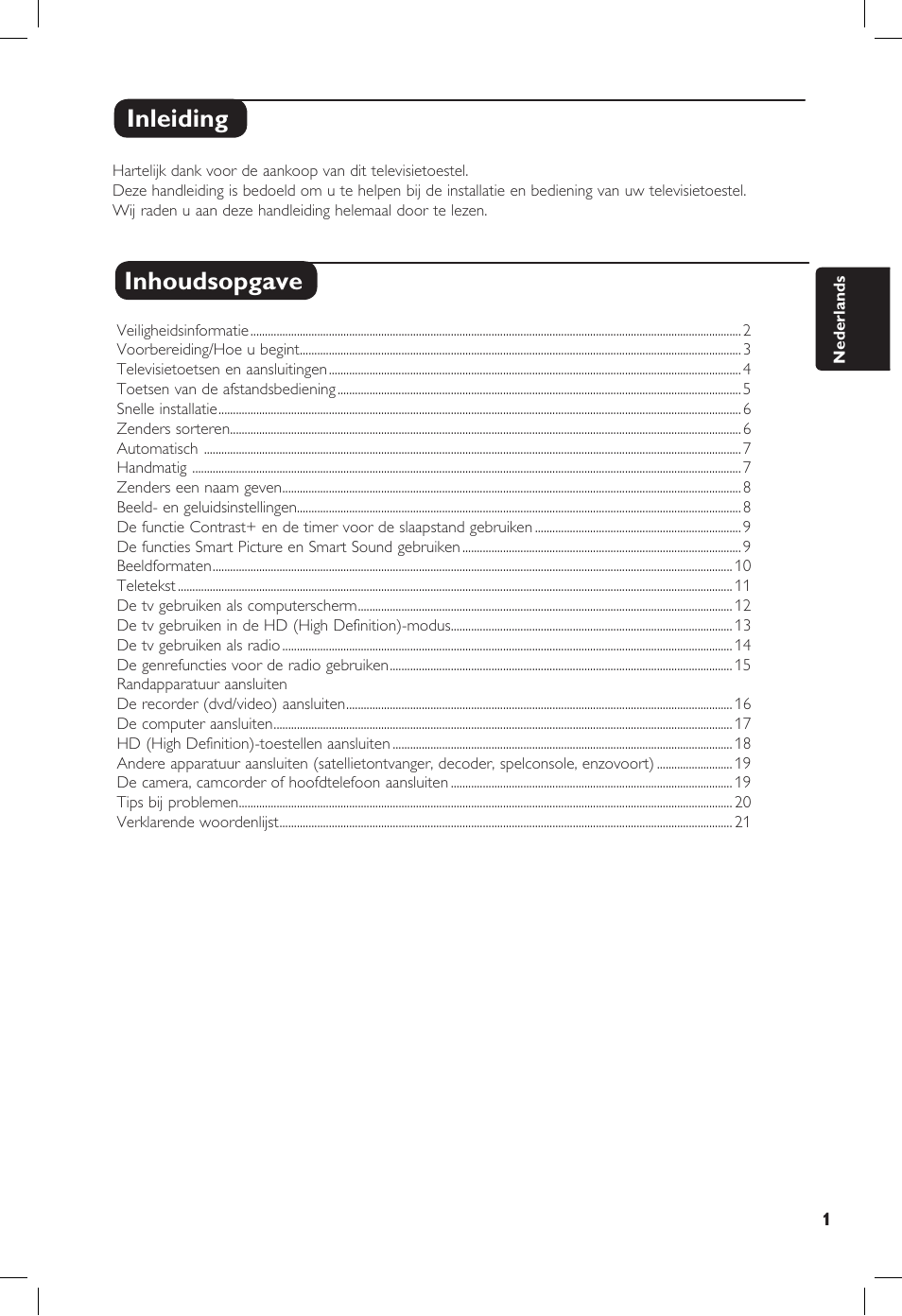 Inleiding inhoudsopgave | Philips 20PF User Manual | Page 51 / 272