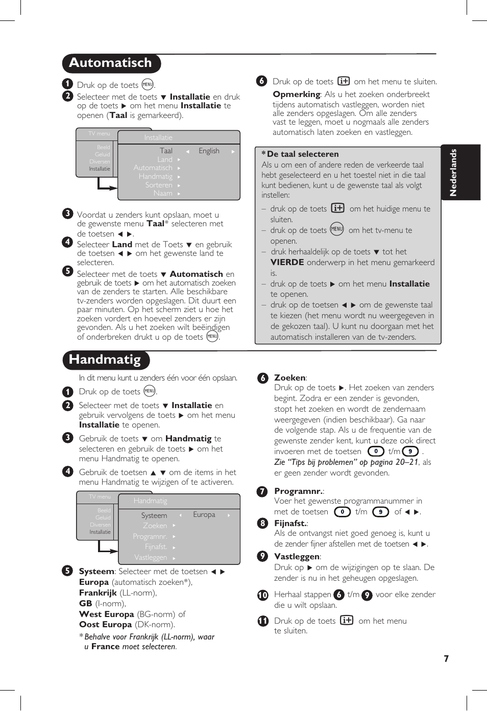 Handmatig, Automatisch | Philips 20PF User Manual | Page 57 / 272