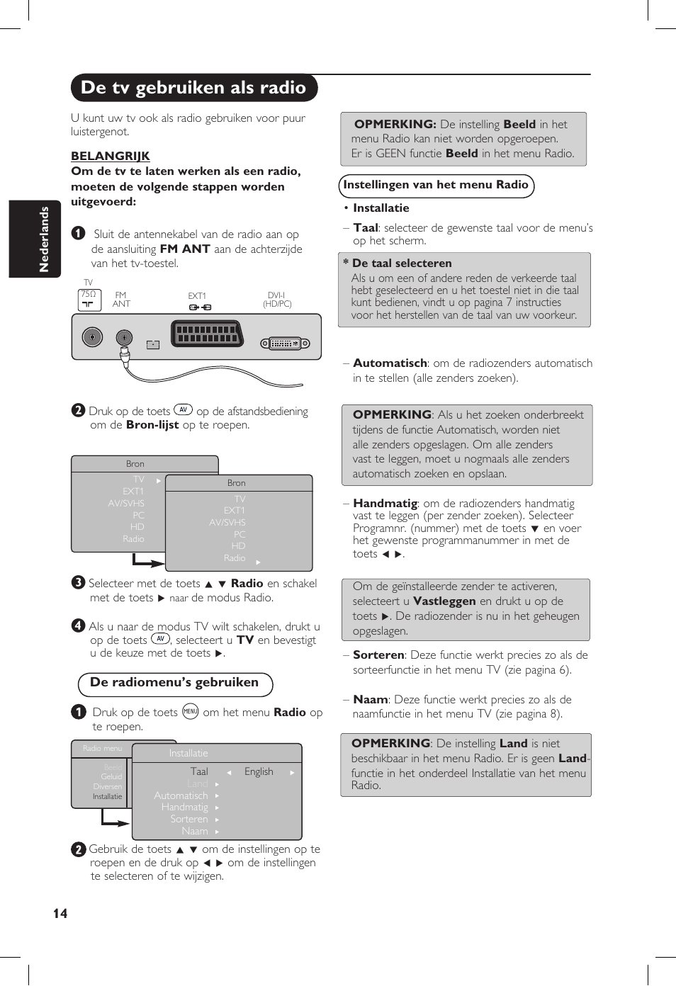 De tv gebruiken als radio, De radiomenu’s gebruiken | Philips 20PF User Manual | Page 64 / 272