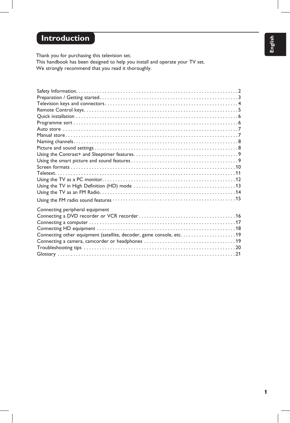 Introduction | Philips 20PF User Manual | Page 7 / 272