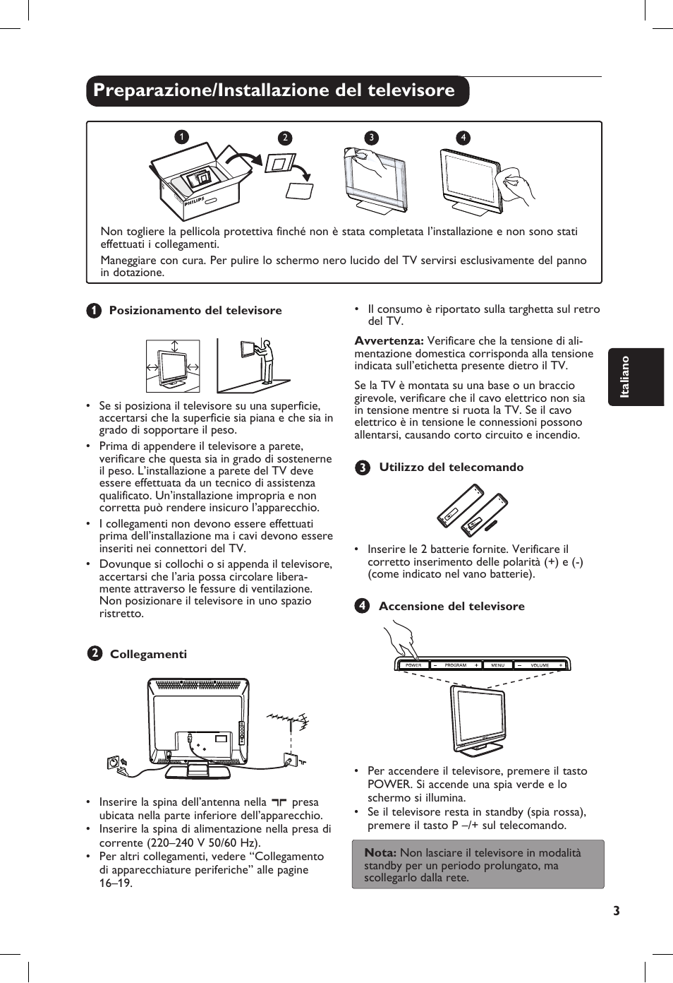 Preparazione/installazione del televisore | Philips 20PF User Manual | Page 97 / 272