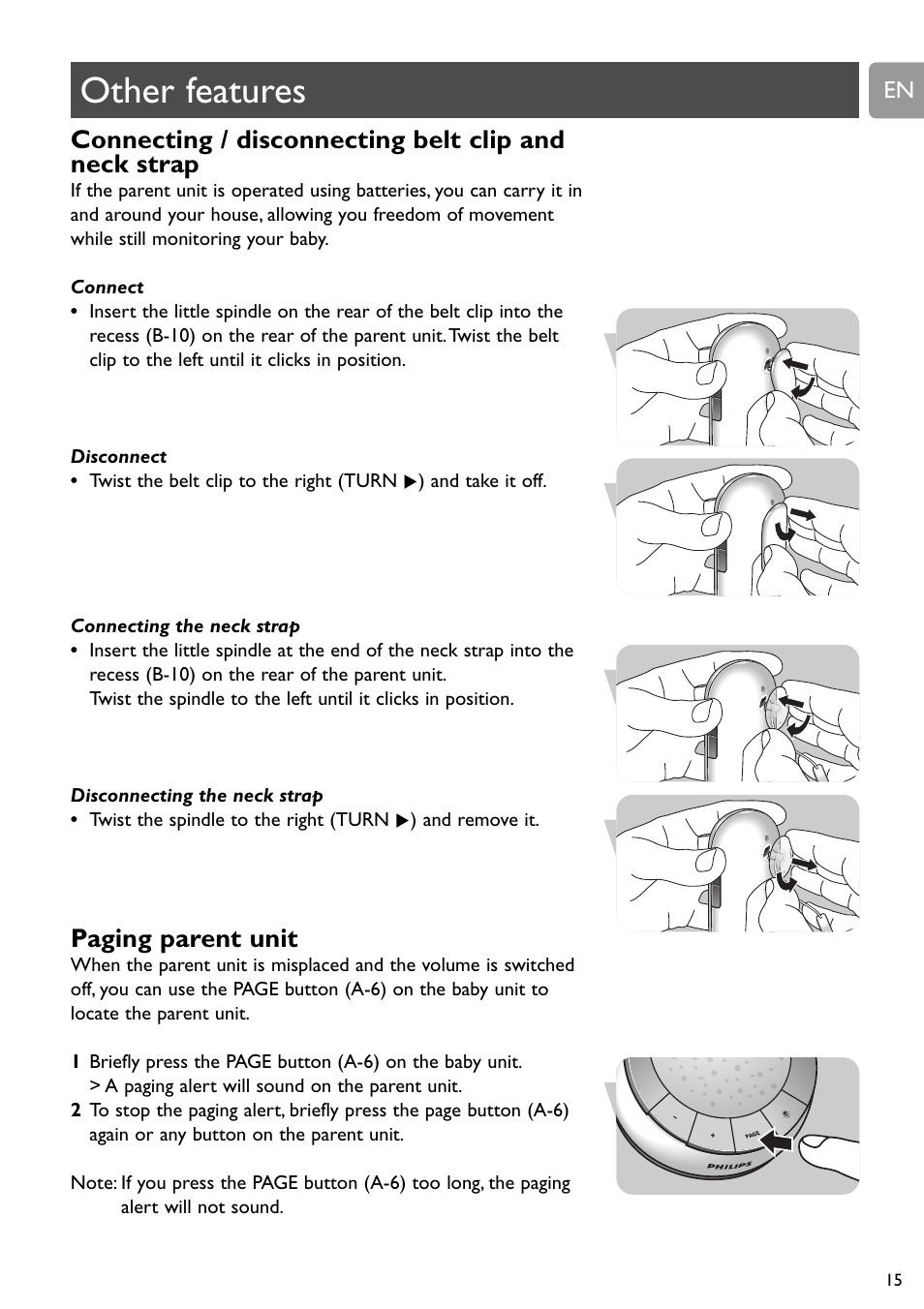 Other features, Paging parent unit | Philips SCD588/54 User Manual | Page 14 / 60