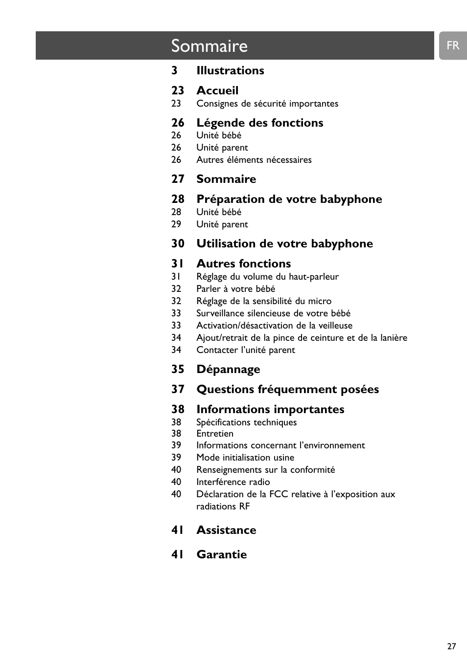 Préparation de votre babyphone sommaire | Philips SCD588/54 User Manual | Page 26 / 60