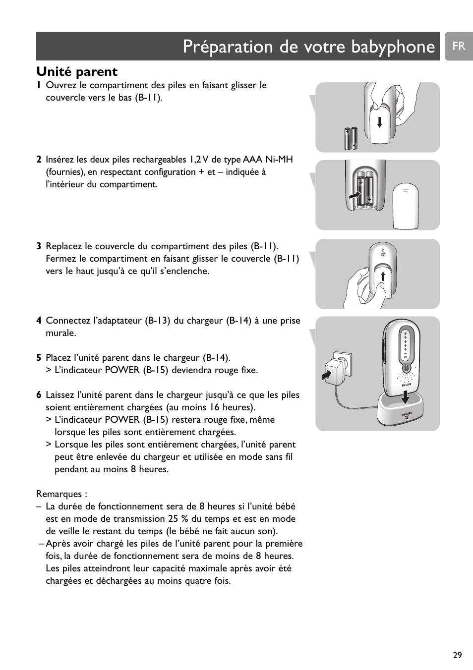 Préparation de votre babyphone, Unité parent | Philips SCD588/54 User Manual | Page 28 / 60