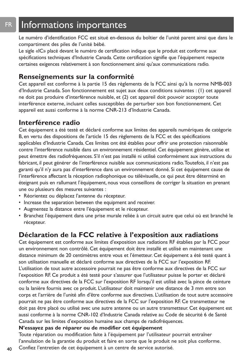 Informations importantes | Philips SCD588/54 User Manual | Page 39 / 60