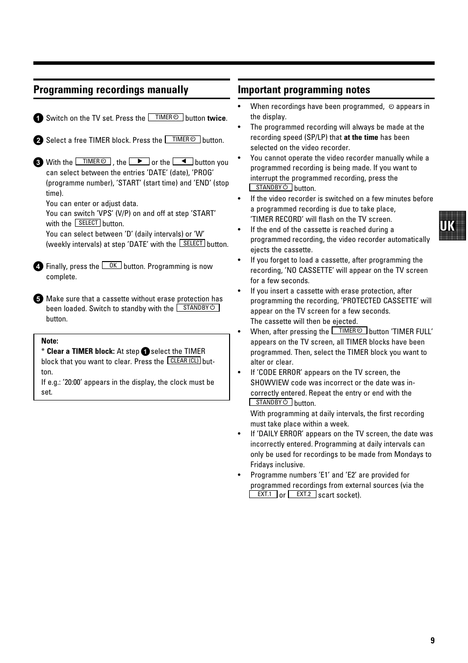 Programming recordings manually | Philips VR675CG User Manual | Page 11 / 14