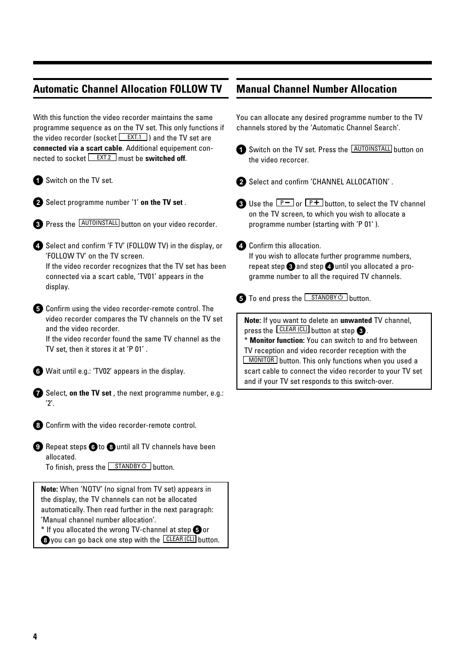Automatic channel allocation follow tv, Manual channel number allocation | Philips VR675CG User Manual | Page 6 / 14