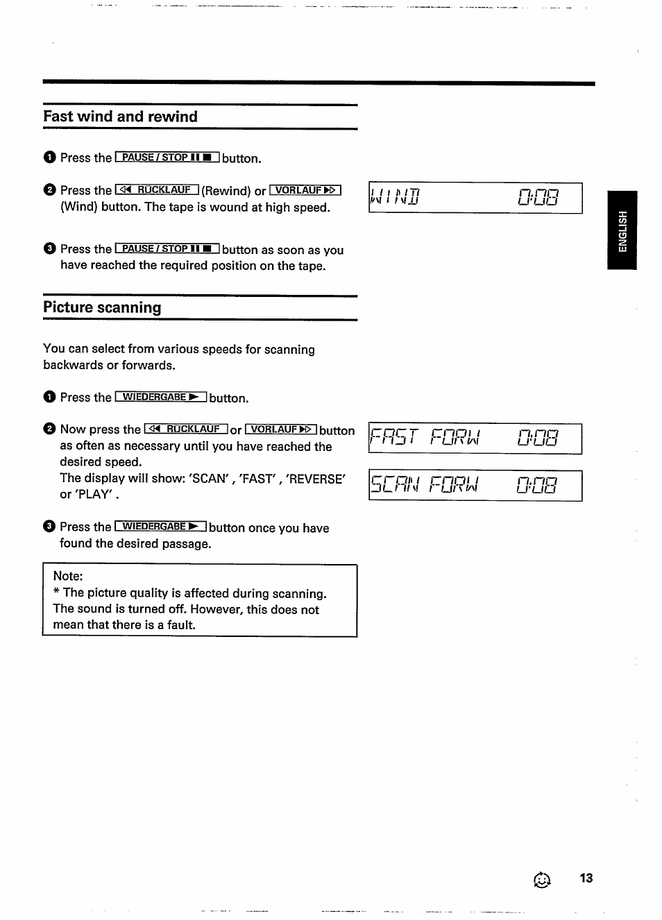 Fast wind and rewind, Picture scanning, 1 rld | Onoi 1, N.no u-uu croi' 1, 1 ut \ n.no u-uu | Philips VR237 User Manual | Page 15 / 50