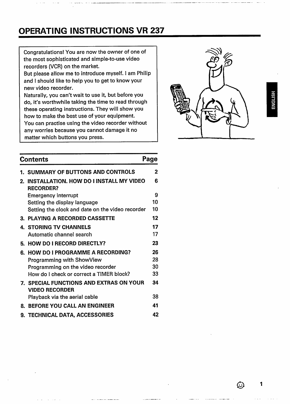 Operating instructions vr 237, Contents page | Philips VR237 User Manual | Page 3 / 50