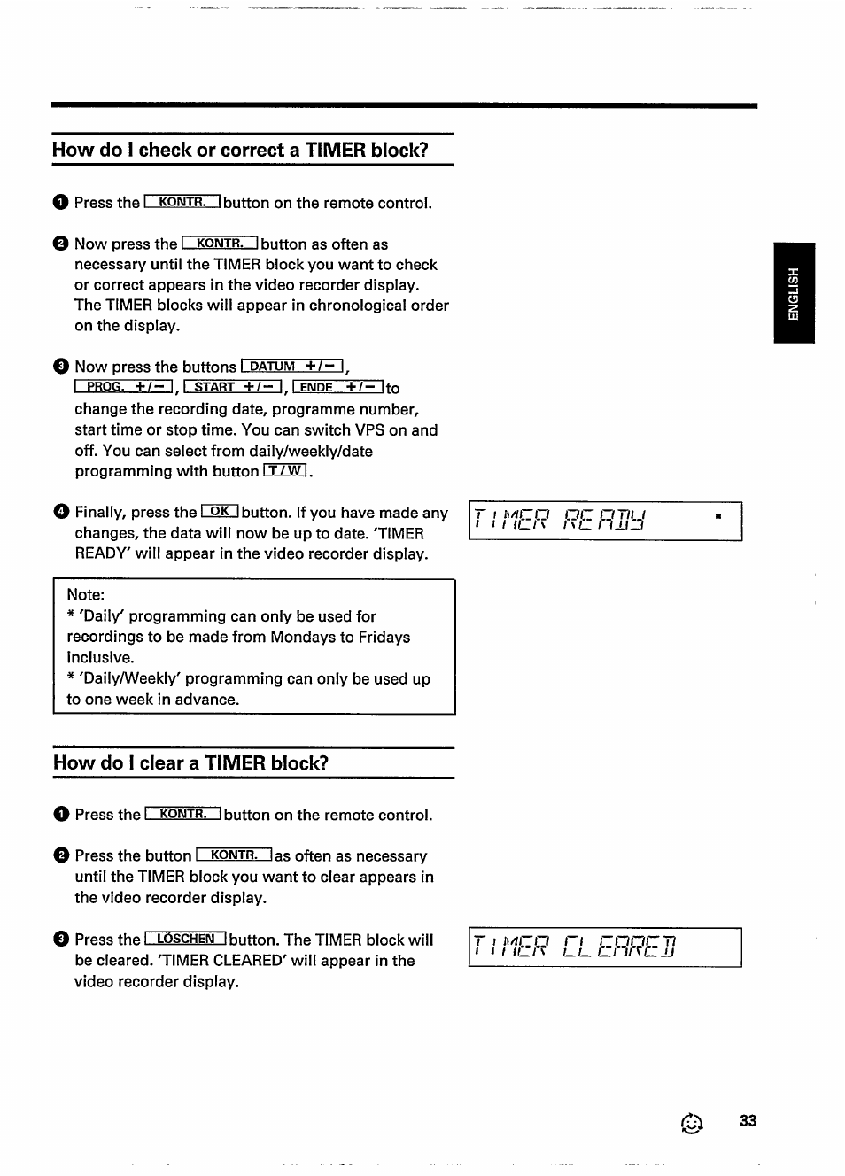 How do i check or correct a timer block, How do i clear a timer block | Philips VR237 User Manual | Page 35 / 50