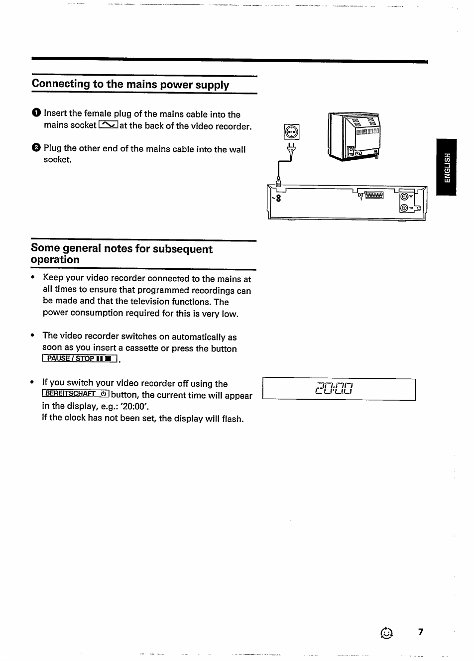 Connecting to the mains power supply, Some general notes for subsequent operation | Philips VR237 User Manual | Page 9 / 50