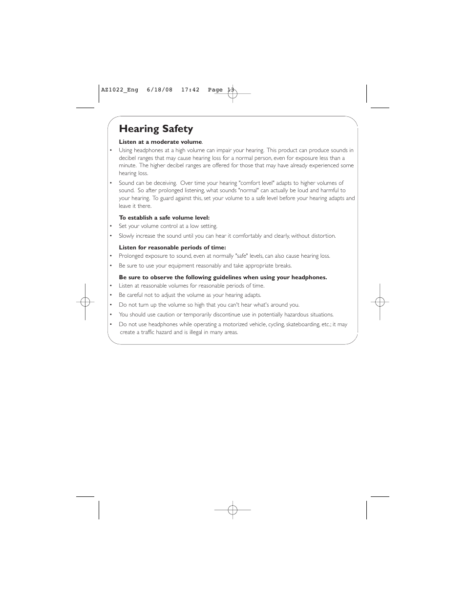 Hearing safety | Philips AZ1022 User Manual | Page 13 / 15