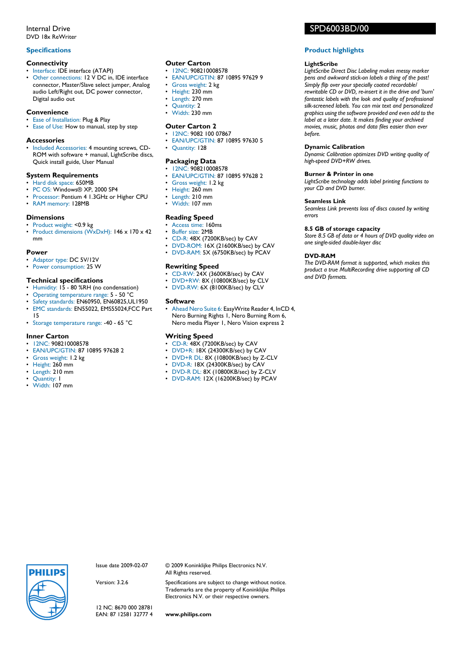 Philips SPD6003BD User Manual | Page 2 / 2