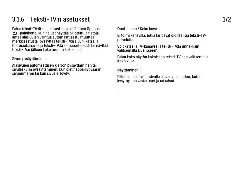 6 asetukset, 6 teksti-tv:n asetukset 1/2 | Philips FI KYTTOPAS 52PFL9704H User Manual | Page 119 / 262