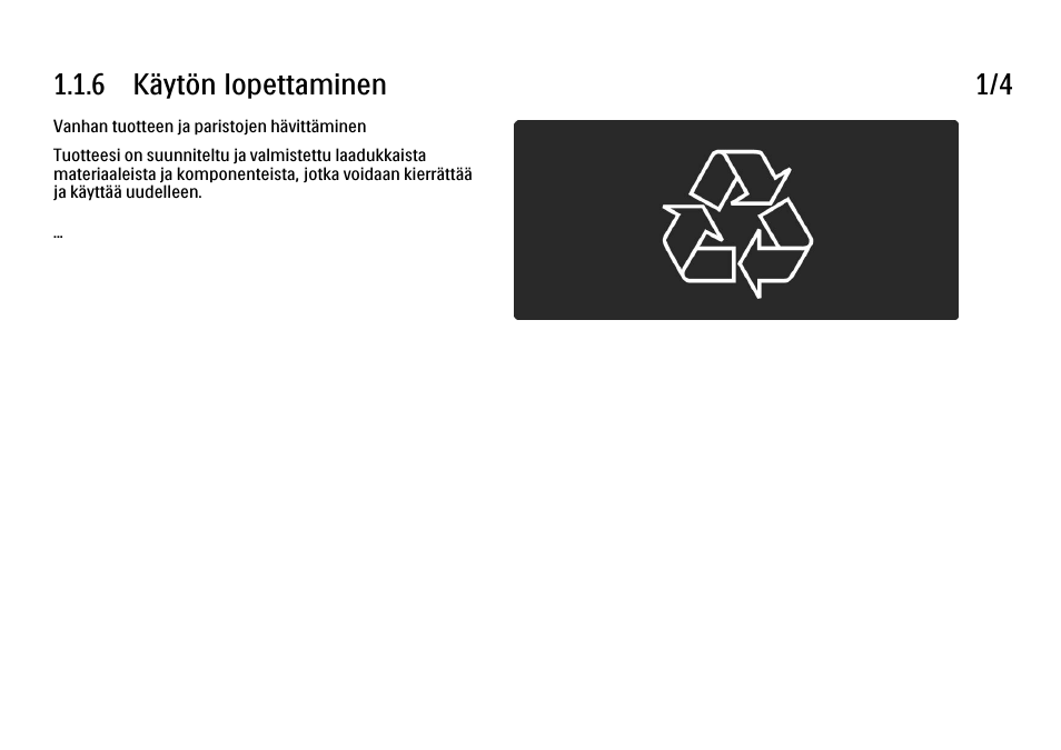 6 käytön lopettaminen, 6 käytön lopettaminen 1/4 | Philips FI KYTTOPAS 52PFL9704H User Manual | Page 13 / 262