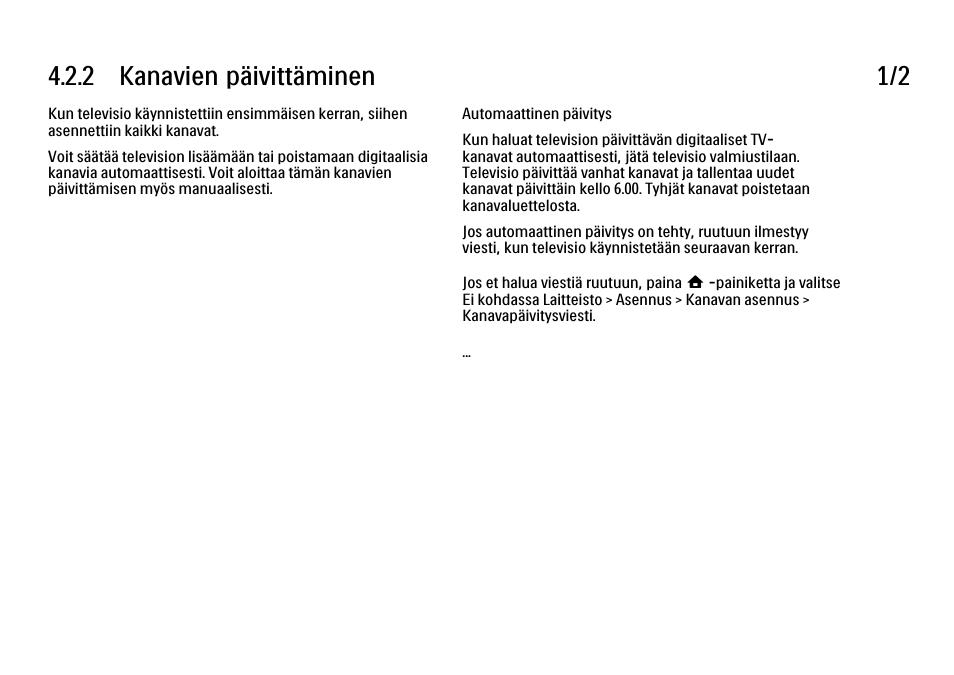 2 päivittäminen, 2 kanavien päivittäminen 1/2 | Philips FI KYTTOPAS 52PFL9704H User Manual | Page 157 / 262