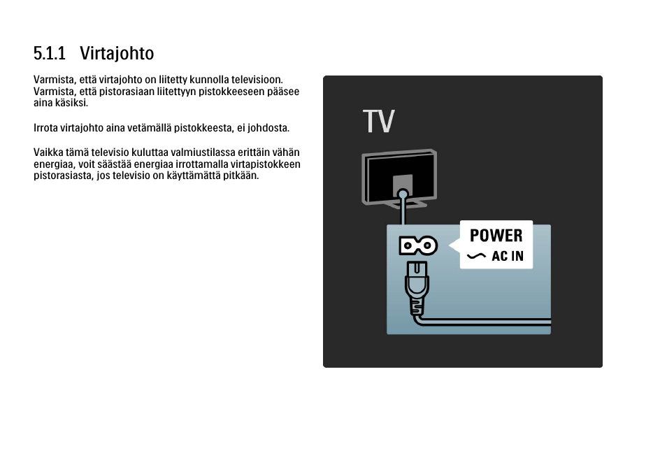 5 liitännät, 1 alkuliitännät, 1 virtajohto | Philips FI KYTTOPAS 52PFL9704H User Manual | Page 189 / 262