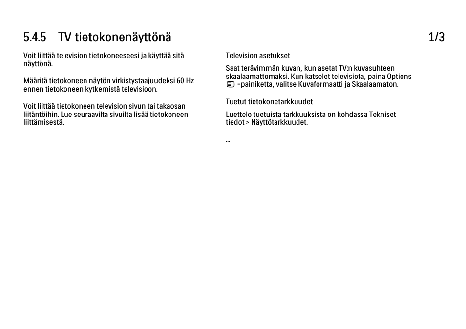 5 tv tietokonenäyttönä, 5 tv tietokonenäyttönä 1/3 | Philips FI KYTTOPAS 52PFL9704H User Manual | Page 226 / 262