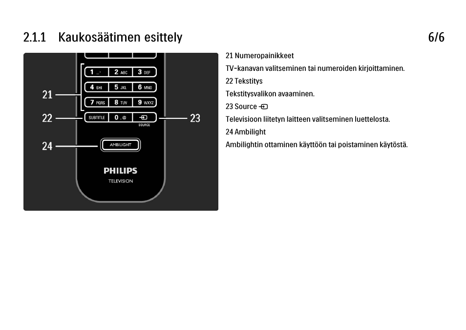 1 kaukosäätimen esittely 6/6 | Philips FI KYTTOPAS 52PFL9704H User Manual | Page 43 / 262