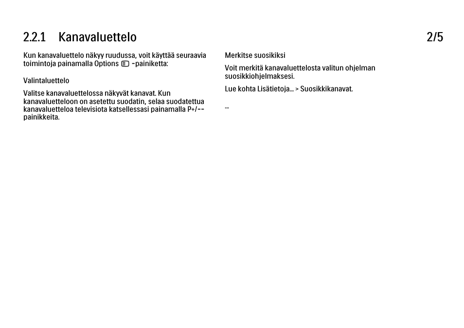 1 kanavaluettelo 2/5 | Philips FI KYTTOPAS 52PFL9704H User Manual | Page 76 / 262