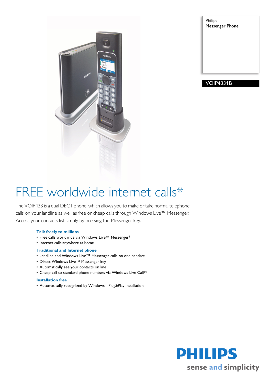 Philips VOIP433IB User Manual | 2 pages