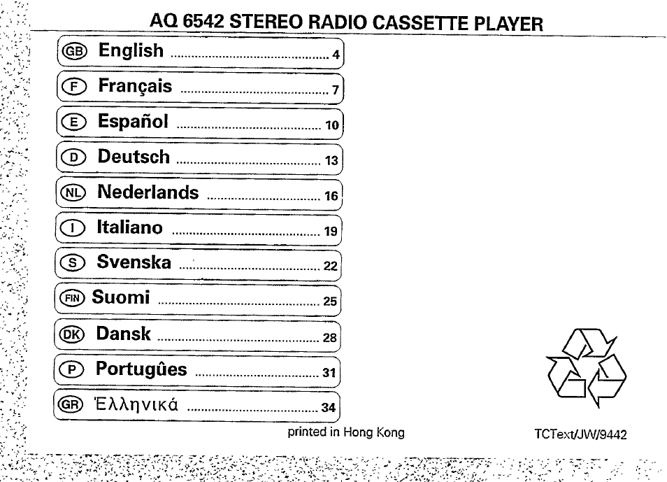 Español, Deutsch, Nederlands............... .............. ie | Italiano, D svenska, Dansk, Portugués | Philips AQ6542/01 User Manual | Page 13 / 13