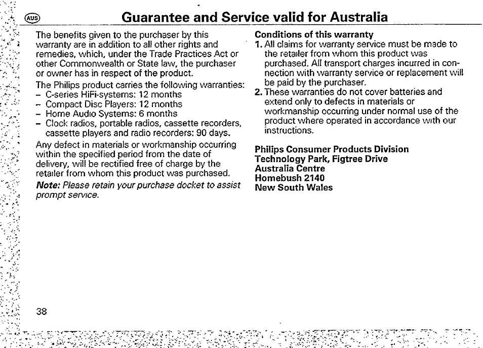 Guarantee and service valid for australia | Philips AQ6542/01 User Manual | Page 8 / 13