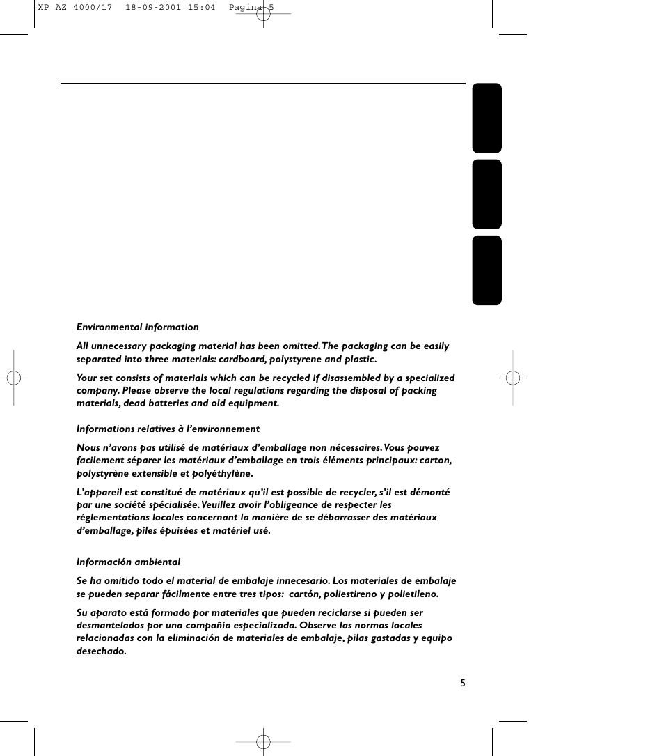 Index, English français español | Philips EXPANIUM 4000AZ User Manual | Page 5 / 20