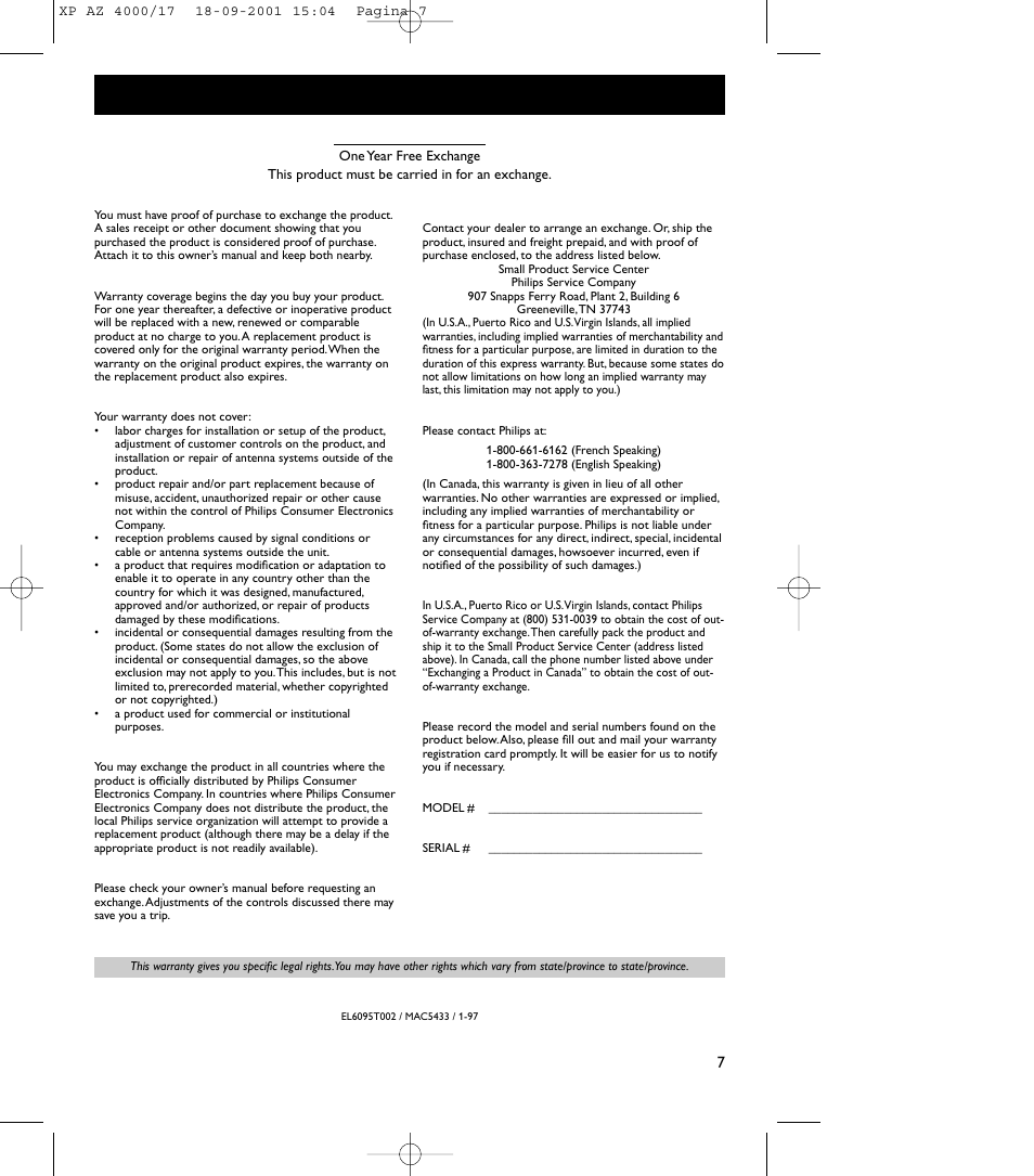 Limited warranty | Philips EXPANIUM 4000AZ User Manual | Page 7 / 20