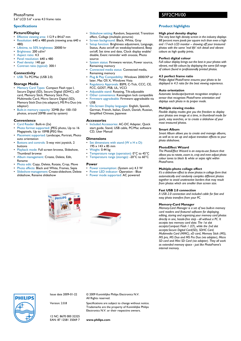 5ff2cmi/00 | Philips 5FF2CMI User Manual | Page 2 / 2