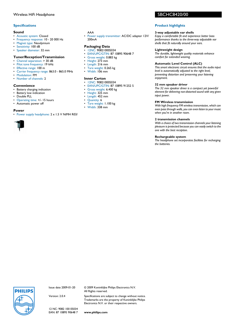 Philips SBCHC8420/00 User Manual | Page 2 / 2