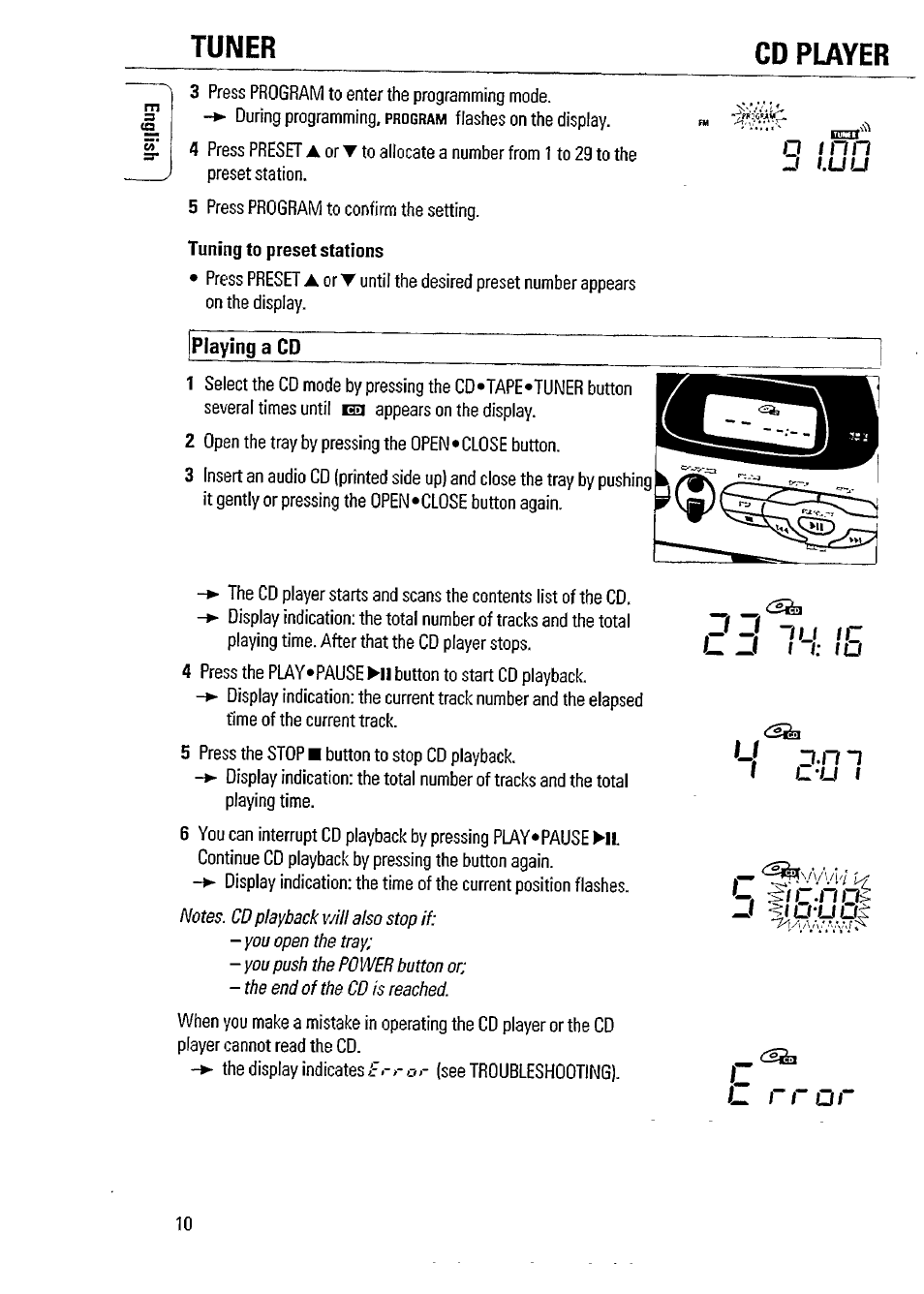 O i n n, F _i, Tuner cd player | Philips AZ 2804 User Manual | Page 10 / 23