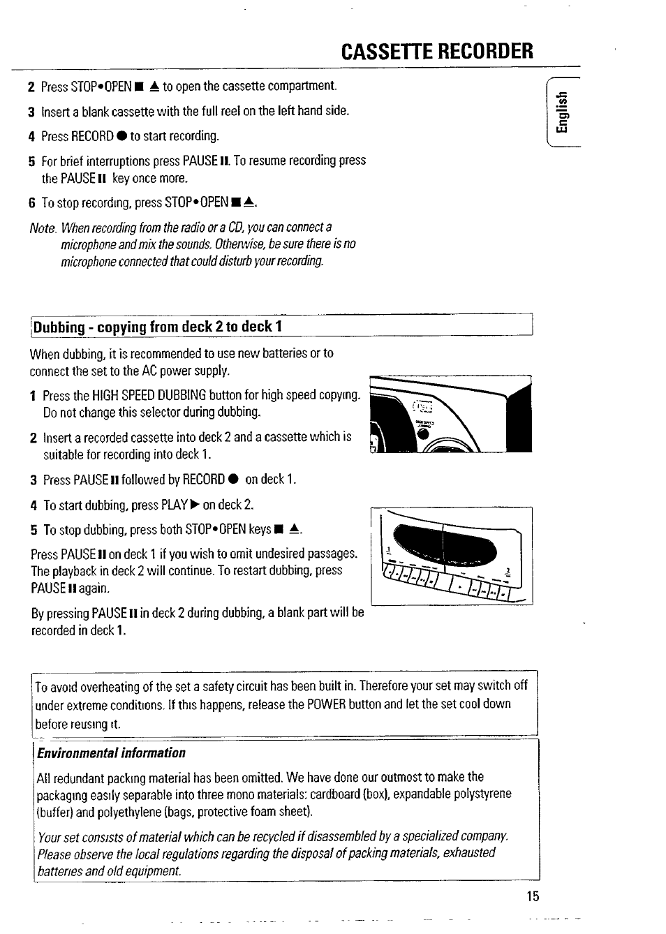 Jpubbing - copying from deck 2 to deck 1, Cassehe recorder | Philips AZ 2804 User Manual | Page 15 / 23