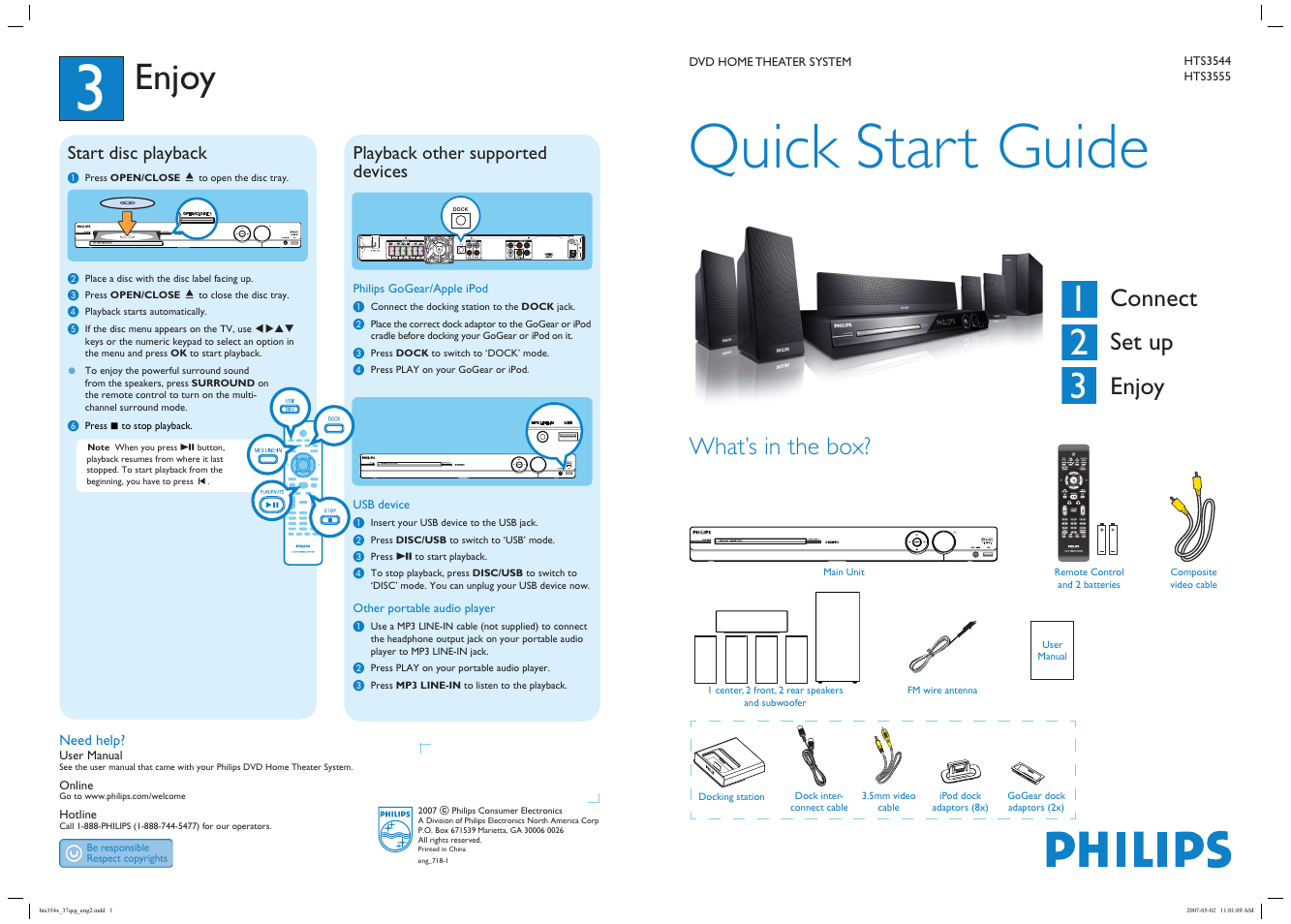 Philips HTS3544 User Manual | 2 pages