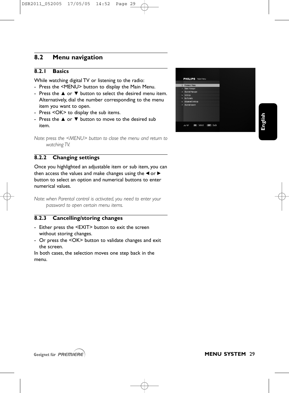 2 menu navigation | Philips DSR2010 User Manual | Page 29 / 49