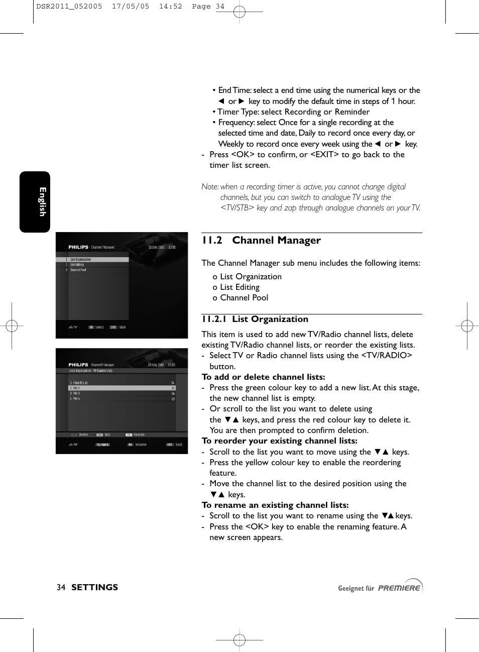 2 channel manager | Philips DSR2010 User Manual | Page 34 / 49