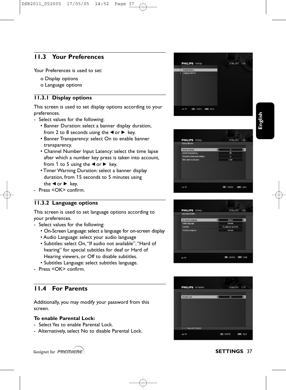 3 your preferences, 4 for parents | Philips DSR2010 User Manual | Page 37 / 49