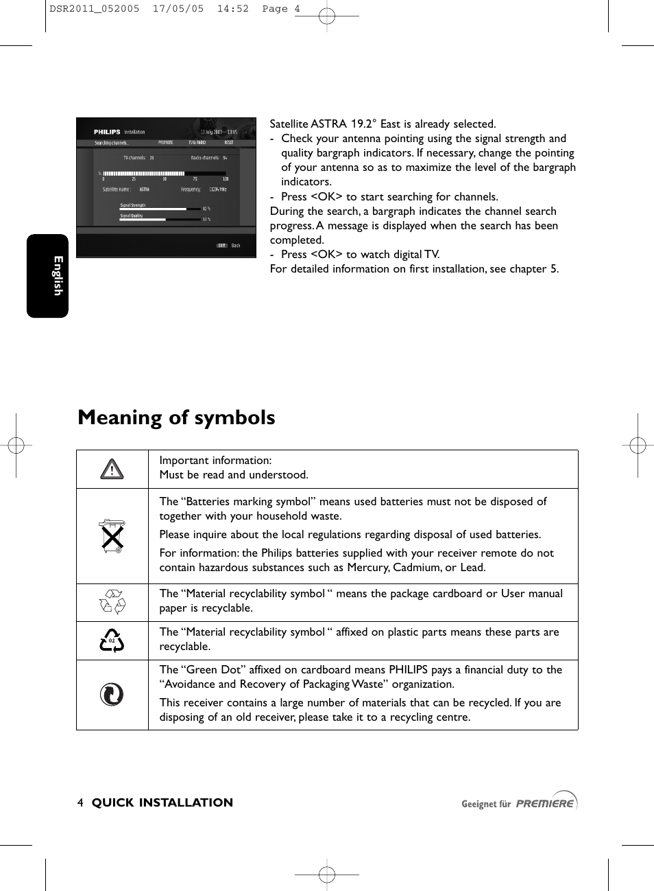 Meaning of symbols | Philips DSR2010 User Manual | Page 4 / 49