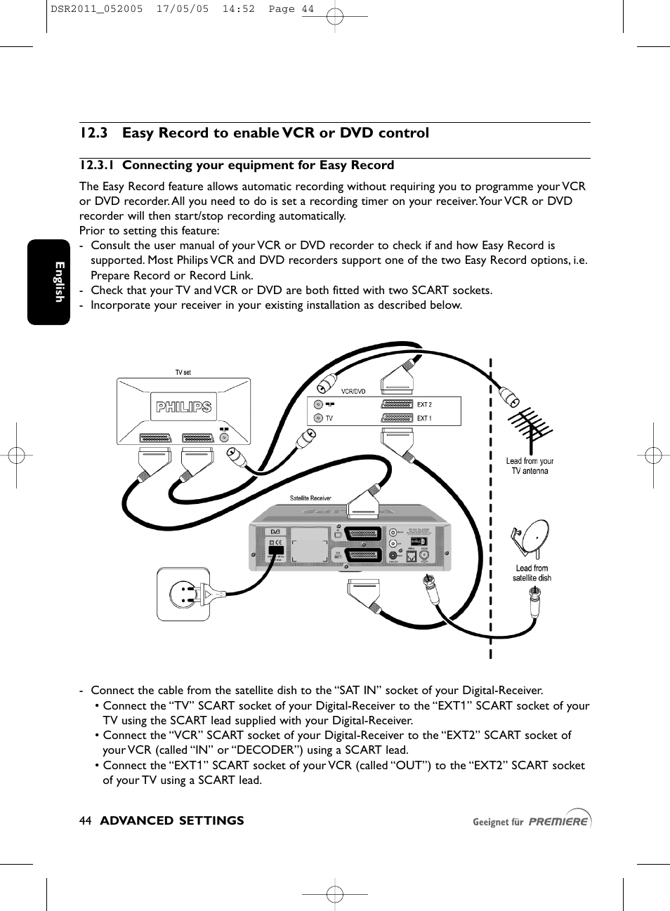 3 easy record to enable vcr or dvd control | Philips DSR2010 User Manual | Page 44 / 49