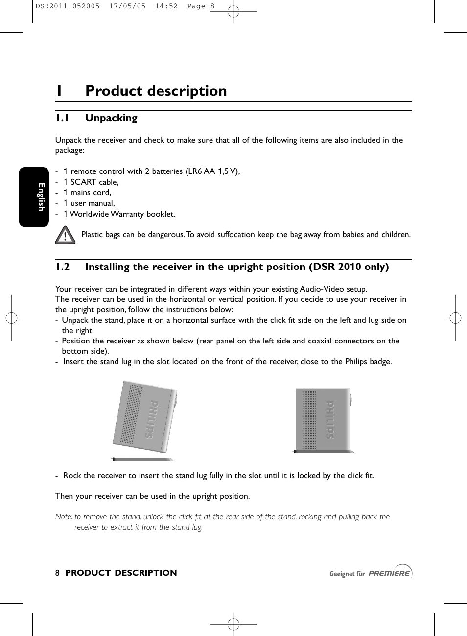 1product description | Philips DSR2010 User Manual | Page 8 / 49