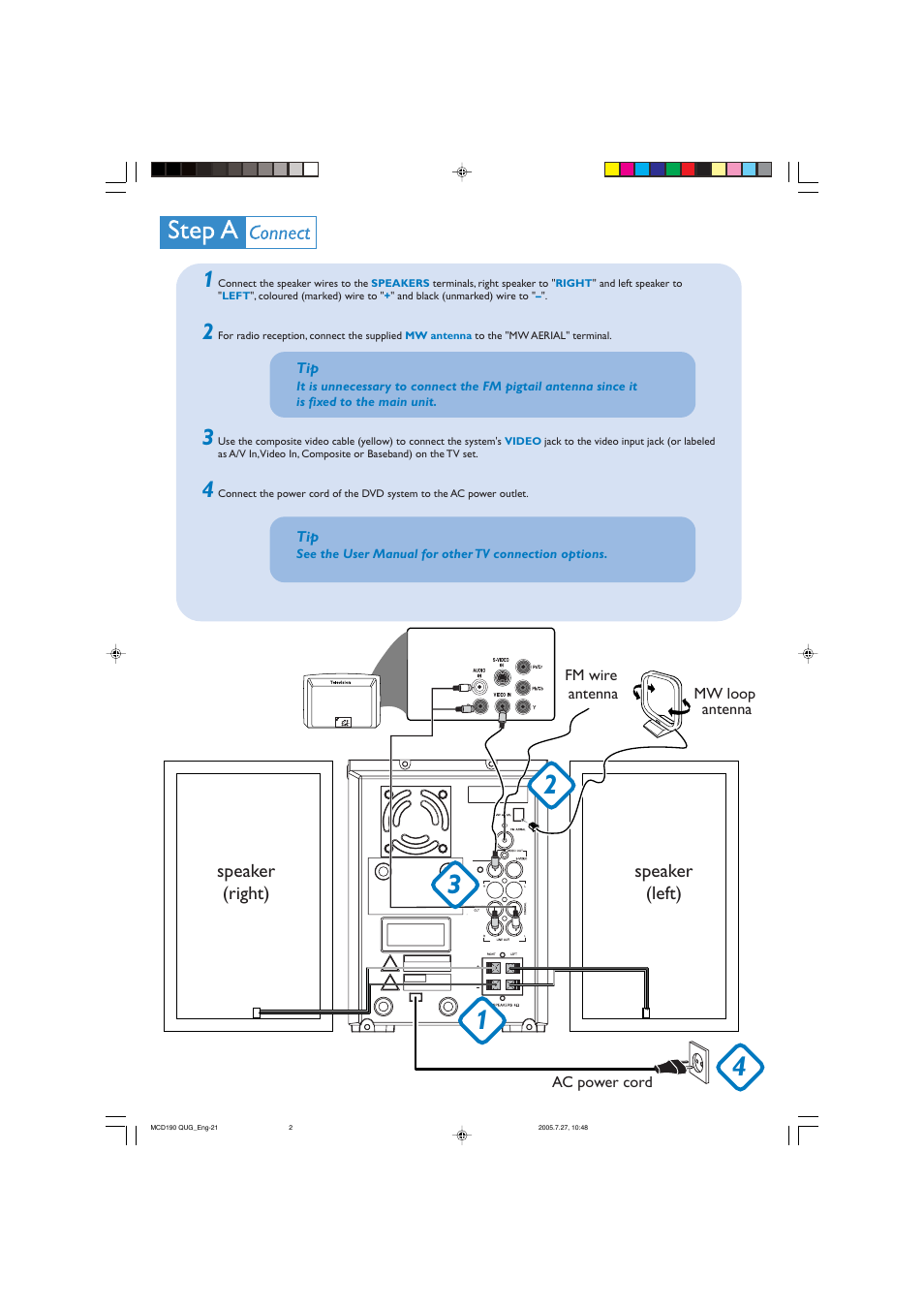 Speaker (right) speaker (left) | Philips MCD 190 User Manual | Page 2 / 4