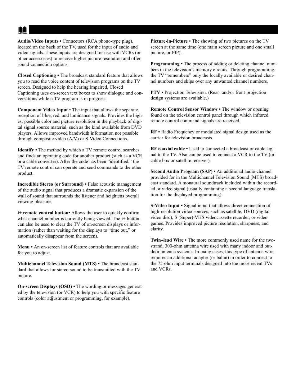 Lossary of, Elevision, Erms | Philips 60P8288 User Manual | Page 52 / 56