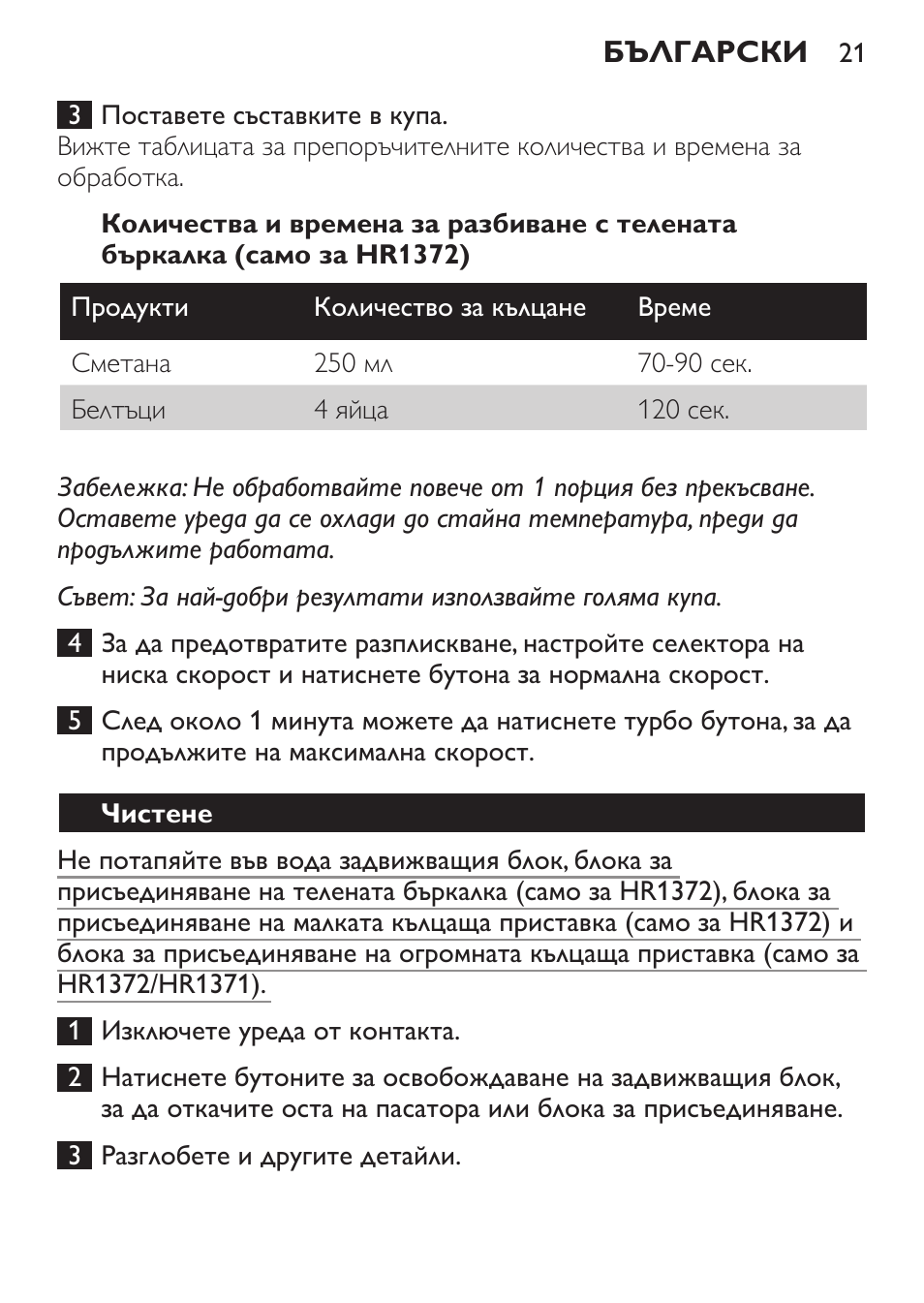 Чистене | Philips HR1371 User Manual | Page 21 / 156