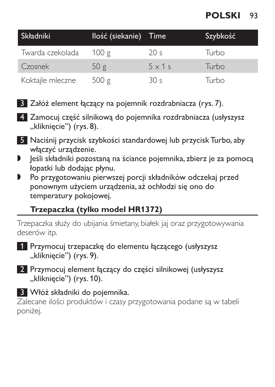 Trzepaczka (tylko model hr1372) | Philips HR1371 User Manual | Page 93 / 156