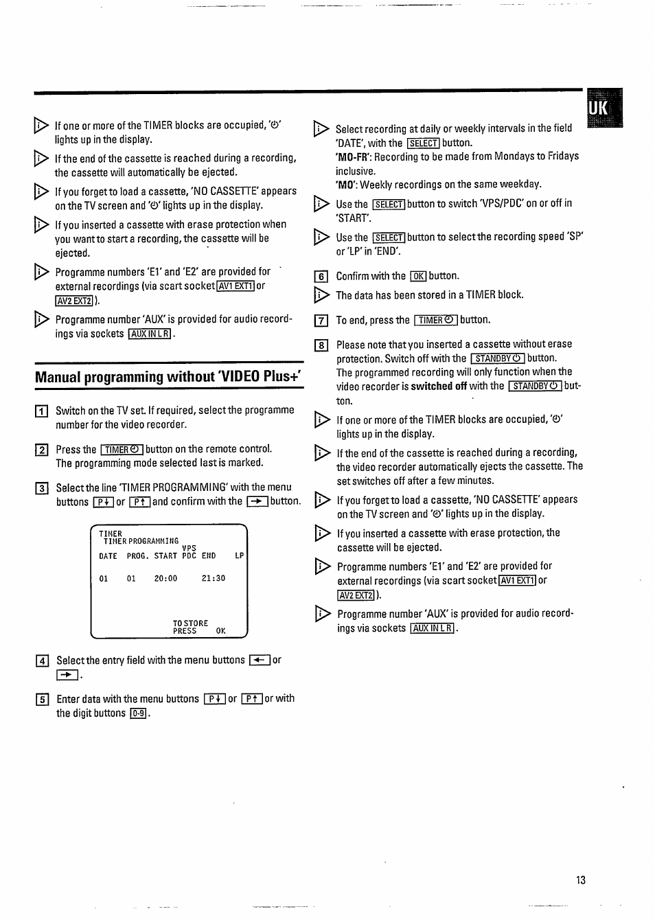 Manual programming without 'video plus, Manual programming without'video plus | Philips VR800 User Manual | Page 17 / 28