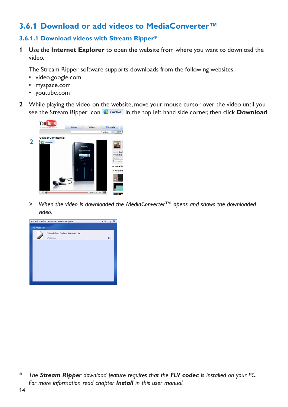 1 download or add videos to mediaconverter | Philips SA5225 User Manual | Page 14 / 50