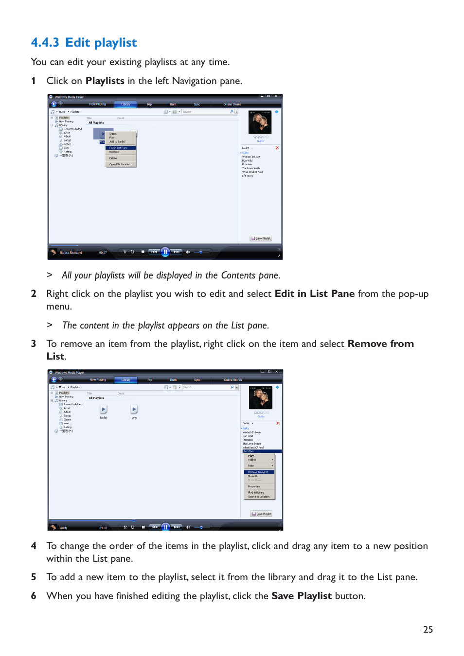 3 edit playlist, Edit playlist | Philips SA5225 User Manual | Page 28 / 50